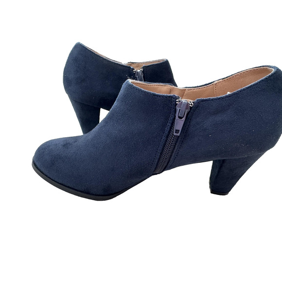 Journee Collection Sanzi Shoes Womens Size 8.5 Navy Blue Suede Heels Booties Zip - Picture 12 of 16